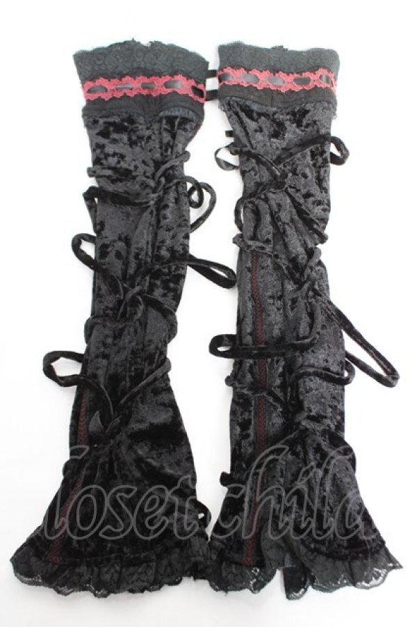 画像2: Ozz On / レースアップベロアアームカバー  黒 Y-25-12-23-005-OO-ZA-SZ-ZY (2)