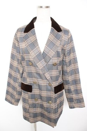 画像: axes femme POETIQUE / チェック×別珍ロングジャケット M グレー Y-25-12-23-044-AX-JA-SZ-ZY