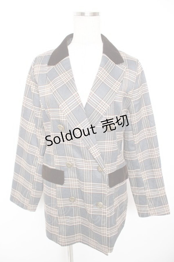 画像1: axes femme POETIQUE / チェック×別珍ロングジャケット M グレー Y-25-12-23-044-AX-JA-SZ-ZI (1)