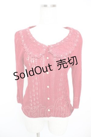 画像: axes femme / レース襟付透かし編みカーディガン M アカ Y-25-12-23-045-AX-TO-SZ-ZS