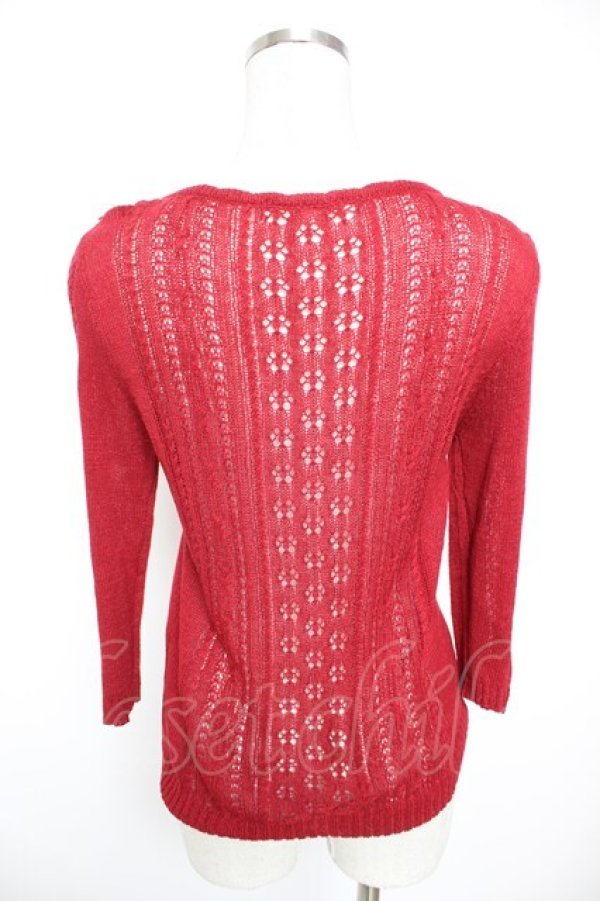 画像2: axes femme / レース襟付透かし編みカーディガン M アカ Y-25-12-23-045-AX-TO-SZ-ZY (2)