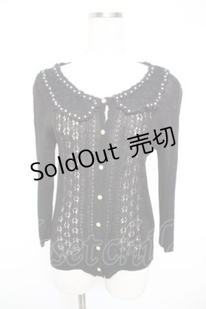 画像: axes femme / レース襟付透かし編みカーディガン M 黒 Y-25-12-23-046-AX-TO-SZ-ZY
