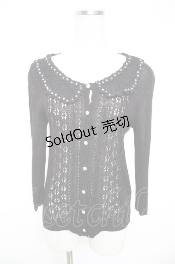 画像1: axes femme / レース襟付透かし編みカーディガン M 黒 Y-25-12-23-046-AX-TO-SZ-ZY (1)