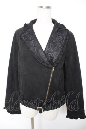 画像: axes femme POETIQUE / スエードフリルライダースジャケット M 黒 Y-25-12-23-049-AX-JA-SZ-ZY