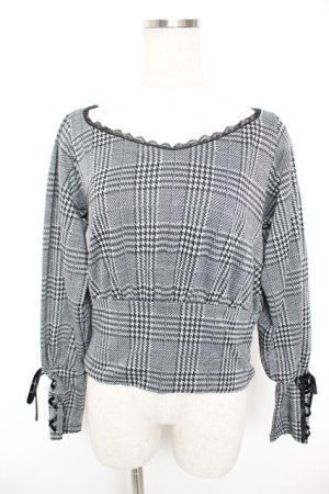 画像: axes femme / チェックカットソー  グレー Y-25-12-23-054-AX-TO-SZ-ZY