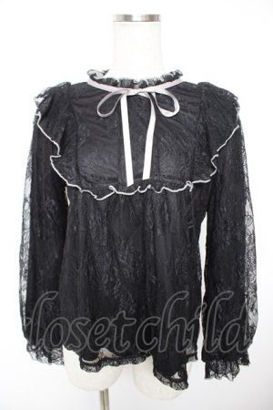 画像: axes femme / バイカラーメローレースプルオーバー  黒 Y-25-12-23-056-AX-TO-SZ-ZY