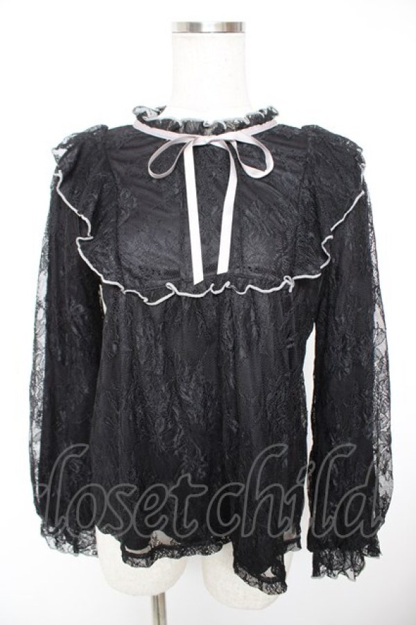 画像1: axes femme / バイカラーメローレースプルオーバー  黒 Y-25-12-23-056-AX-TO-SZ-ZY (1)