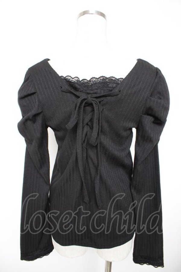 画像2: axes femme / 刺繍入マトンスリーブリブプルオーバー  黒 Y-25-12-23-057-AX-TS-SZ-ZY (2)