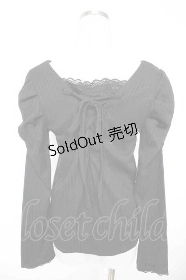 画像2: axes femme / 刺繍入マトンスリーブリブプルオーバー  黒 Y-25-12-23-057-AX-TS-SZ-ZS (2)