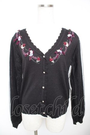 画像: axes femme / ローズガーデンニットカーディガン M 黒 Y-25-12-23-058-AX-TO-SZ-ZY