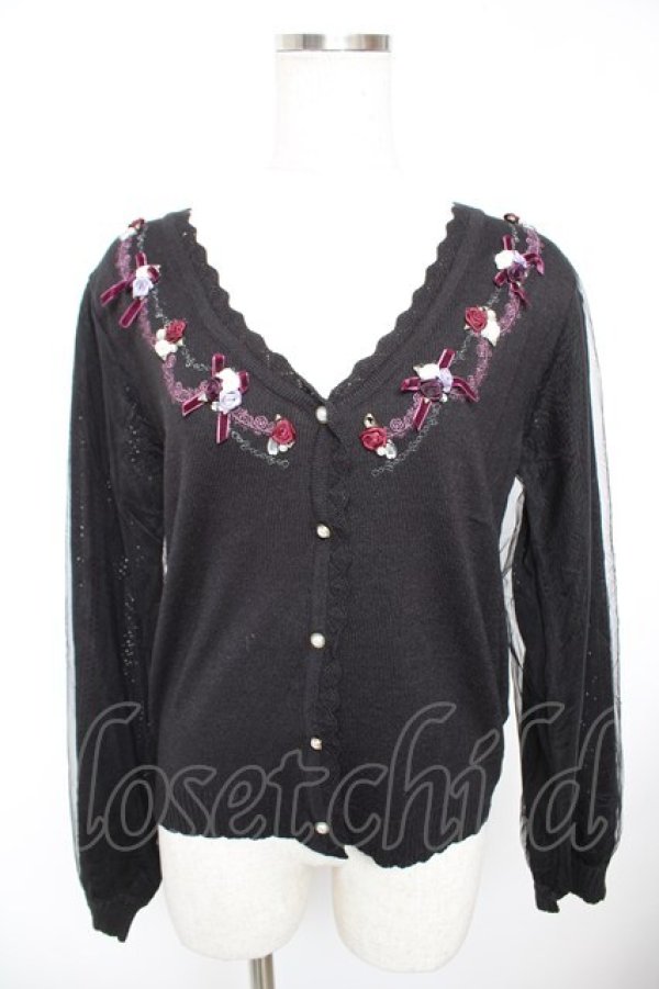 画像1: axes femme / ローズガーデンニットカーディガン M 黒 Y-25-12-23-058-AX-TO-SZ-ZY (1)