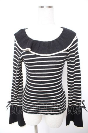 画像: axes femme / 襟デザインボーダーニット  黒 Y-25-12-23-061-AX-TO-SZ-ZY