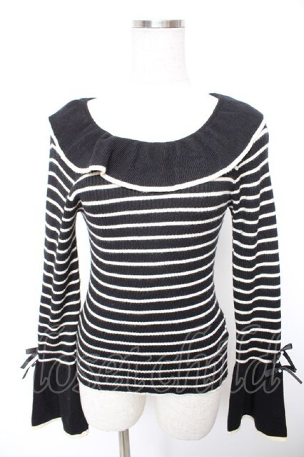 画像1: axes femme / 襟デザインボーダーニット  黒 Y-25-12-23-061-AX-TO-SZ-ZY (1)