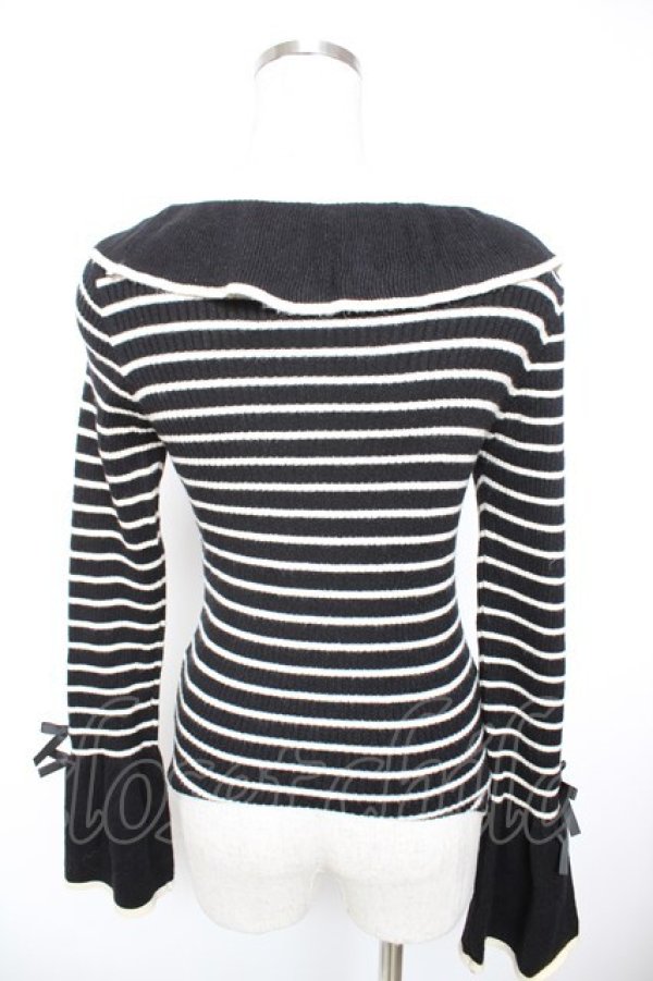 画像2: axes femme / 襟デザインボーダーニット  黒 Y-25-12-23-061-AX-TO-SZ-ZY (2)