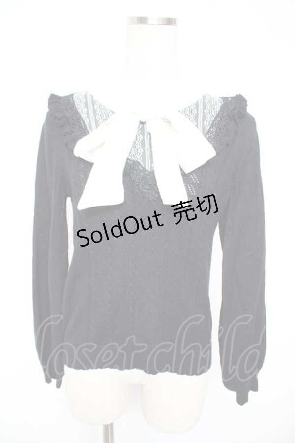 画像1: axes femme / ボウタイブロッキング風ニット M 黒 Y-25-12-23-062-AX-TO-SZ-ZY (1)