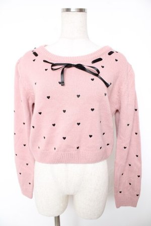 画像: evelyn / ハート刺繍ニット  ピンク Y-25-12-23-073-LO-TO-SZ-ZY