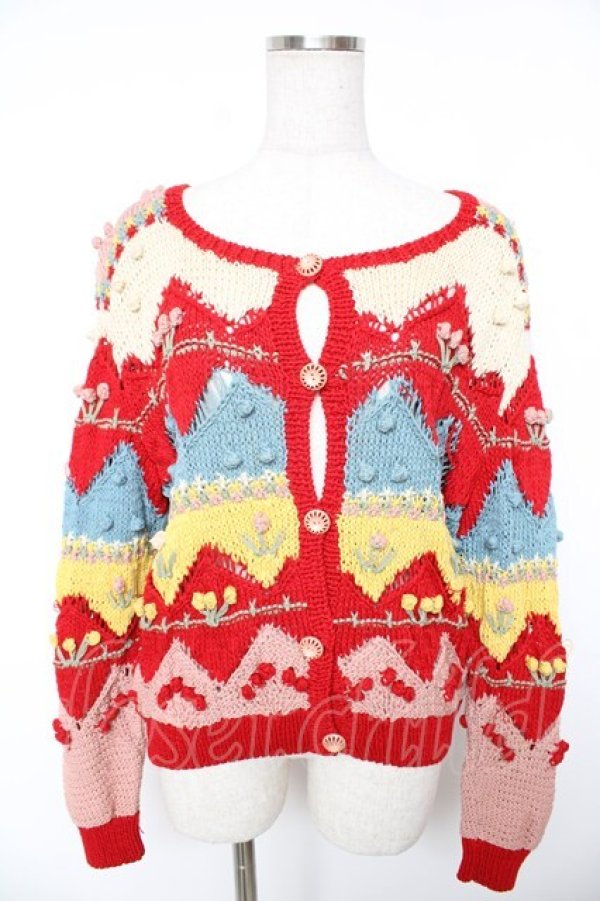 画像1: PINK HOUSE / モチーフ付きウールカーディガン  赤 Y-25-12-23-079-LO-TO-SZ-ZY (1)