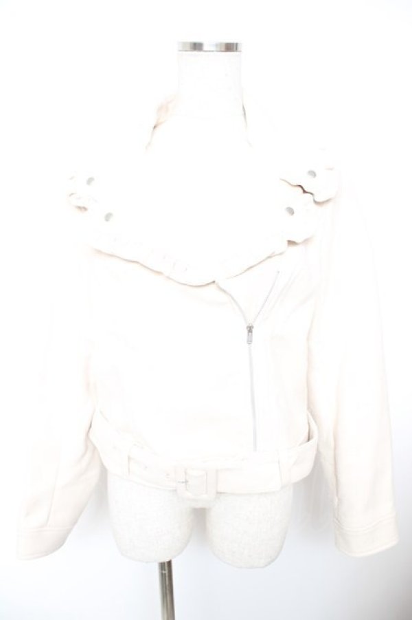 画像1: Ank Rouge / フリルライダースジャケット M ベージュ Y-25-12-23-082-CA-JA-SZ-ZY (1)