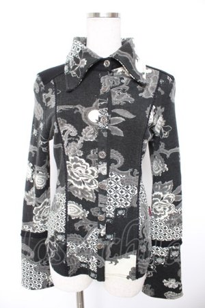 画像: Ozz On / 和柄ウール襟付きシャツ  黒 Y-25-12-23-087-OO-TO-SZ-ZY