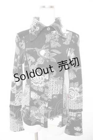 画像: Ozz On / 和柄ウール襟付きシャツ  黒 Y-25-12-23-087-OO-TO-SZ-ZS