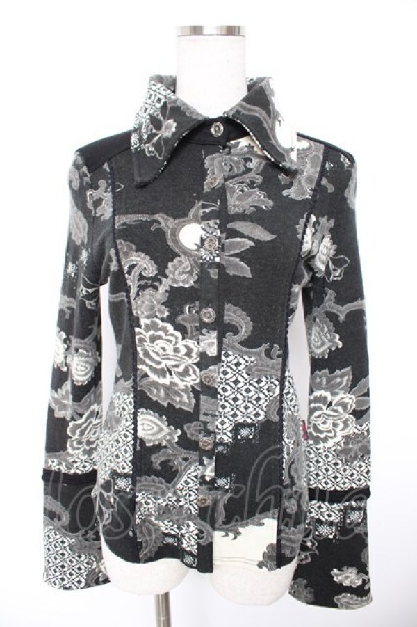 画像1: Ozz On / 和柄ウール襟付きシャツ  黒 Y-25-12-23-087-OO-TO-SZ-ZY (1)