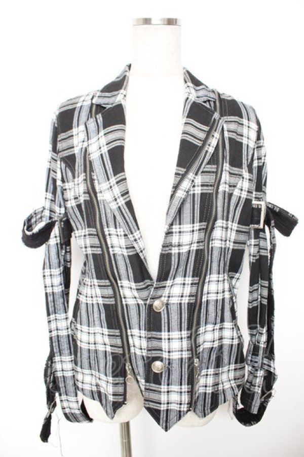 画像1: ALGONQUINS / チェックジャケット  黒×白 Y-25-12-23-088-AL-JA-SZ-ZY (1)