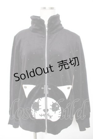 画像: HANGRY&ANGRY / お顔ポケットドットフリースパーカー  黒 Y-25-12-23-089-HN-TO-SZ-ZY