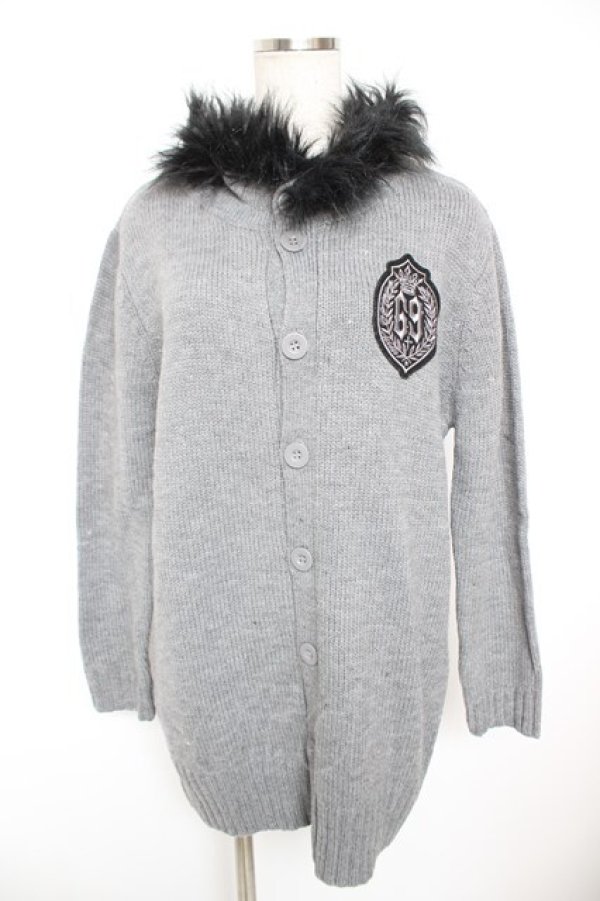 画像1: ALGONQUINS / ワッペン付きファーニットカーディガン F グレー Y-25-12-23-090-AL-TO-SZ-ZY (1)