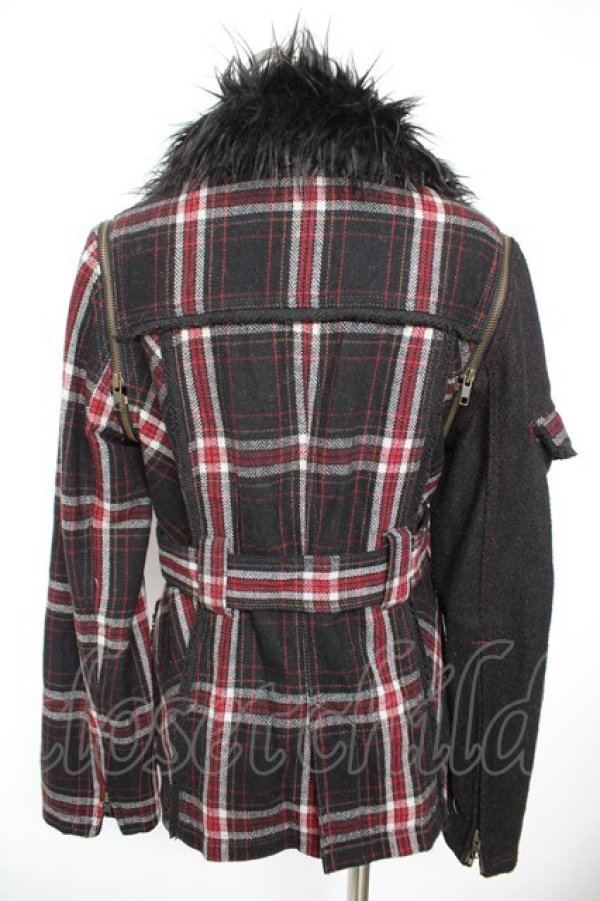 画像2: ALGONQUINS / ファー襟タータンライダースジャケット F 黒 Y-25-12-23-094-AL-JA-SZ-ZY (2)