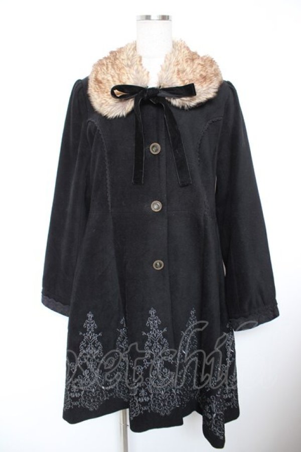 画像1: axes femme / バラ刺繍フード付コート L 黒 Y-25-12-23-096-AX-CO-SZ-ZY (1)