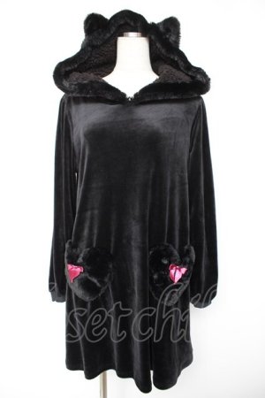 画像: Amavel / ふわふわこねこのAラインワンピース F ブラック Y-25-12-23-099-CA-OP-SZ-ZY