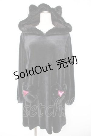 画像: Amavel / ふわふわこねこのAラインワンピース F ブラック Y-25-12-23-099-CA-OP-SZ-ZY