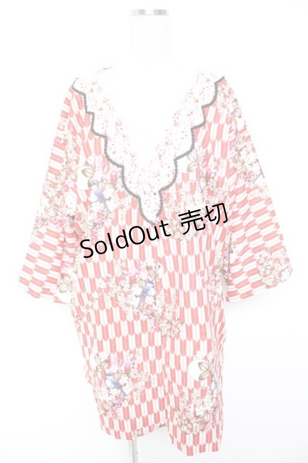 画像1: Neo-Ludwig / 大正時代和風柄付き羽織  赤 Y-25-12-23-100-GO-TO-SZ-ZY (1)