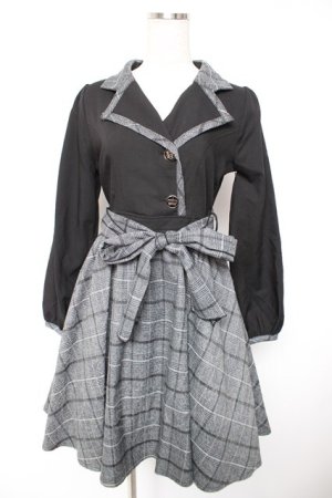 画像: axes femme / チェックドッキングワンピース M 黒 Y-25-12-23-115-AX-OP-SZ-ZS