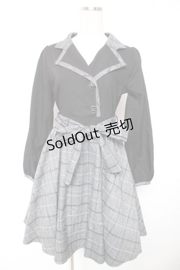 画像1: axes femme / チェックドッキングワンピース M 黒 Y-25-12-23-115-AX-OP-SZ-ZS (1)