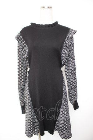 画像: axes femme / 柄切替ニットワンピ  黒 Y-25-12-23-116-AX-OP-SZ-ZS