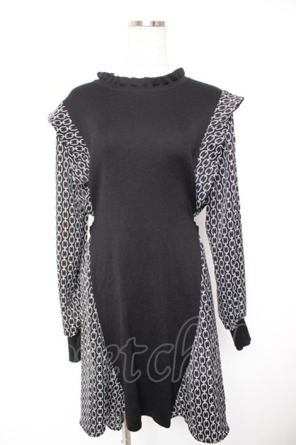 画像1: axes femme / 柄切替ニットワンピ  黒 Y-25-12-23-116-AX-OP-SZ-ZY (1)