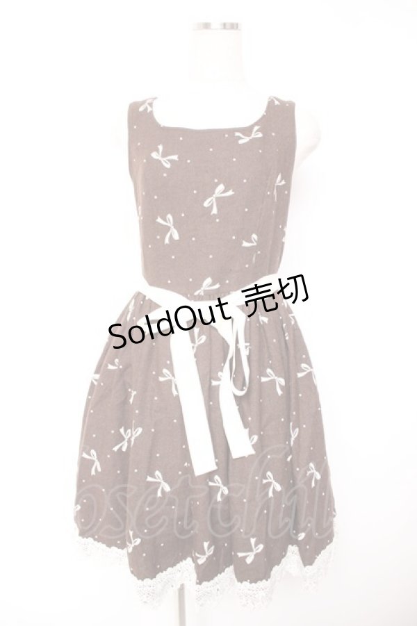 画像1: KATHARSIS / リボン柄ワンピース  茶 Y-25-12-23-120-LO-OP-SZ-ZY (1)