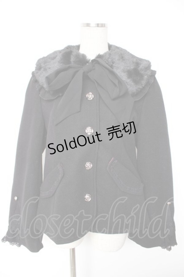 画像1: axes femme / ファー襟付編上ショートコート  黒 Y-25-12-23-128-AX-CO-SZ-ZY (1)