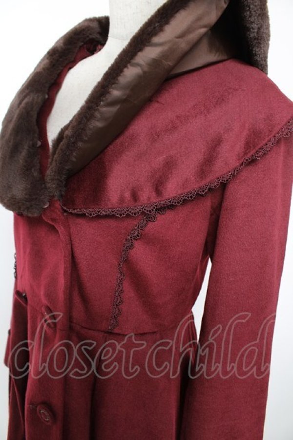 画像3: axes femme / ファーショールカラー付コート  ワイン Y-25-12-23-133-AX-CO-SZ-ZY (3)