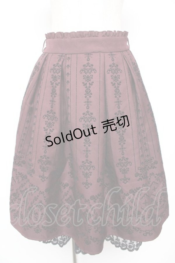 画像1: axes femme / 花フロッキープリントスカート M ワイン Y-25-12-23-143-AX-SK-SZ-ZY (1)