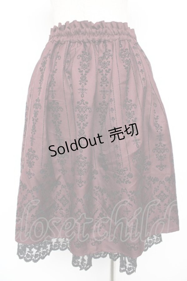 画像2: axes femme / 花フロッキープリントスカート M ワイン Y-25-12-23-143-AX-SK-SZ-ZY (2)