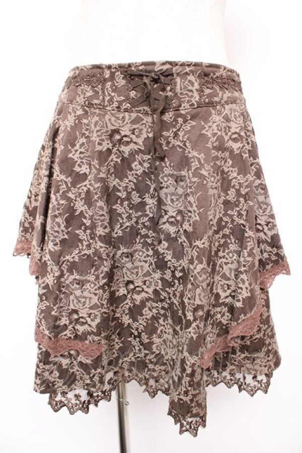 画像1: axes femme / イレギュラーフリルジャガードスカート  ブラウン Y-25-12-23-145-AX-SK-SZ-ZY (1)