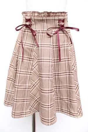 画像: Amavel / Wレースアップはぎフレアスカート F ブラウン Y-25-12-23-148-CA-SK-SZ-ZY