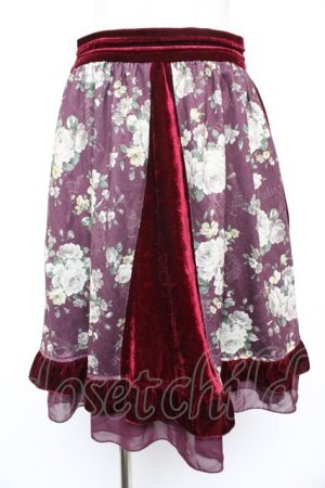 画像: axes femme / ベロア切替スカート  ワイン Y-25-12-23-152-AX-SK-AS-ZS