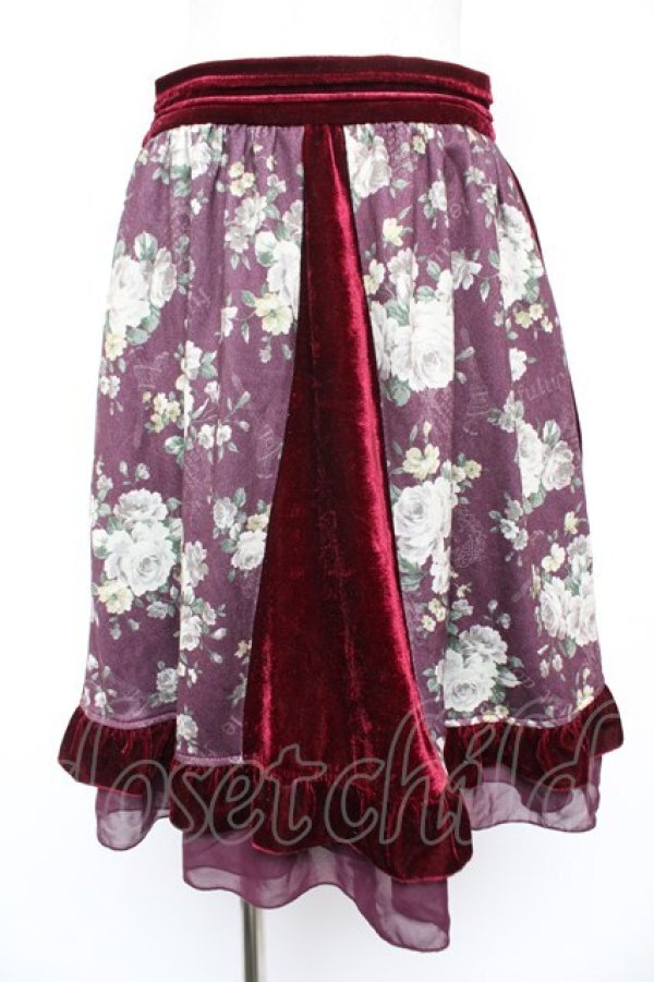 画像1: axes femme / ベロア切替スカート  ワイン Y-25-12-23-152-AX-SK-AS-ZY (1)