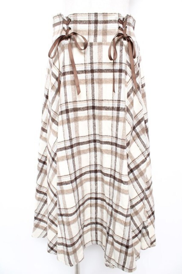 画像1: axes femme / レースアップ起毛チェックスカート F 生成り Y-25-12-23-153-AX-SK-SZ-ZY (1)