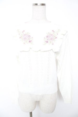 画像: axes femme / バラ刺繍ブロッキングニット M 生成り Y-25-12-23-016-AX-TO-SZ-ZY