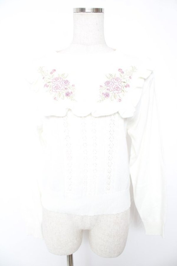画像1: axes femme / バラ刺繍ブロッキングニット M 生成り Y-25-12-23-016-AX-TO-SZ-ZY (1)