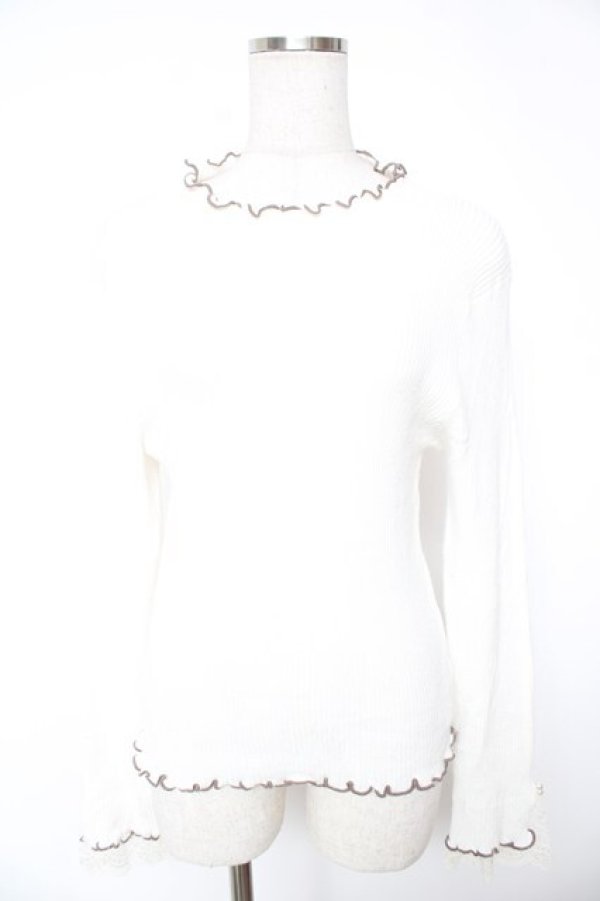 画像1: axes femme / 袖レースメローニットプルオーバー F 白 Y-25-12-23-019-AX-TO-SZ-ZY (1)